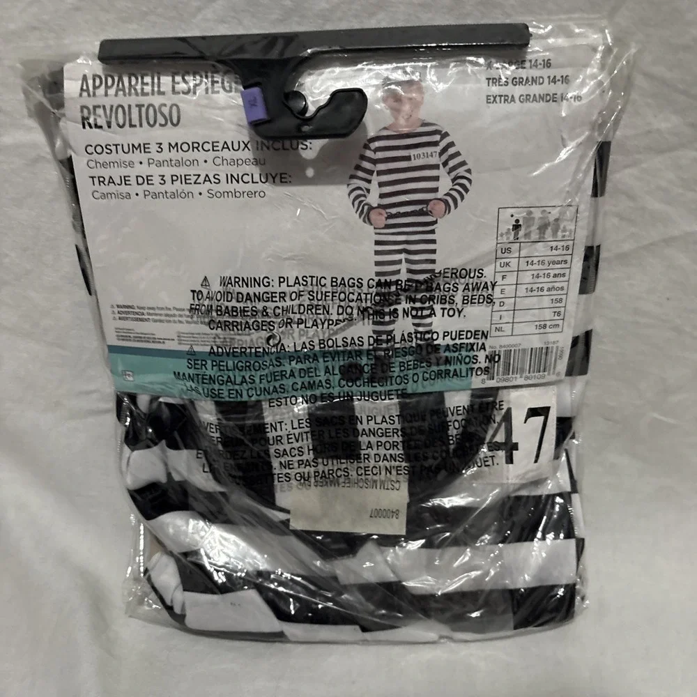 boys NEW NIP MISCHIEF MAKER CONVICT HALLOWEEN COSTUME XL HAT PANTS TOP